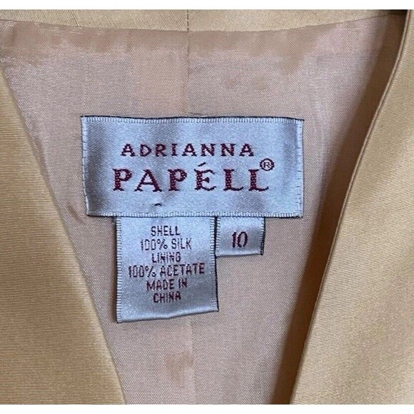 Adrianna Papell Blazer Jacket Womens Size 10 Yellow 100% Silk Button 3/4 Sleeve - Picture 10 of 11